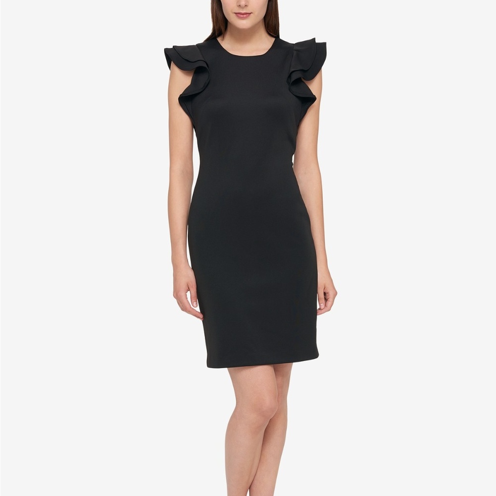 **SOLD**Dark Navy Blue Satin Flutter Sleeve